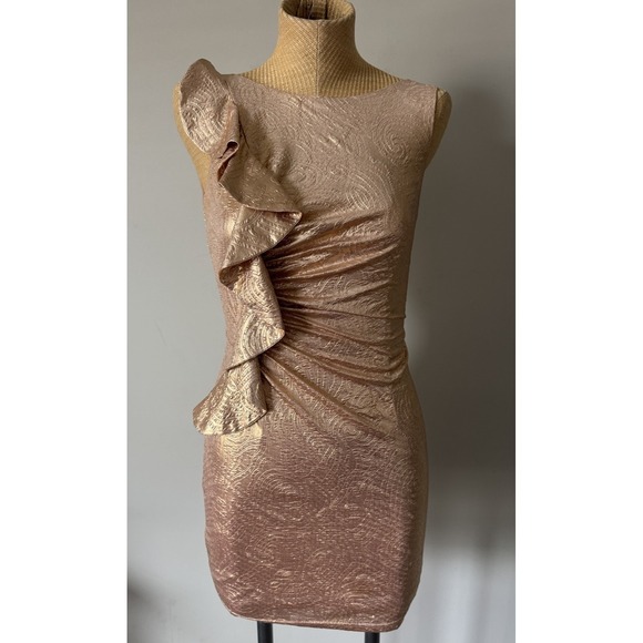 Hailey Logan By Adrianna Papell Y2K Mini Bodycon Dress Sz Small Metallic Gold - Picture 3 of 11